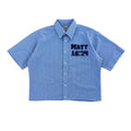 008 "Your Cross" Cropped Flannel Short Sleeve Strip Blue - L