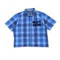 007 "Your Cross" Cropped Flannel Short Sleeve Blue Plaid - L