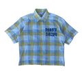 005 "Your Cross" Cropped Flannel Short Sleeve Yellow White Plaid - M