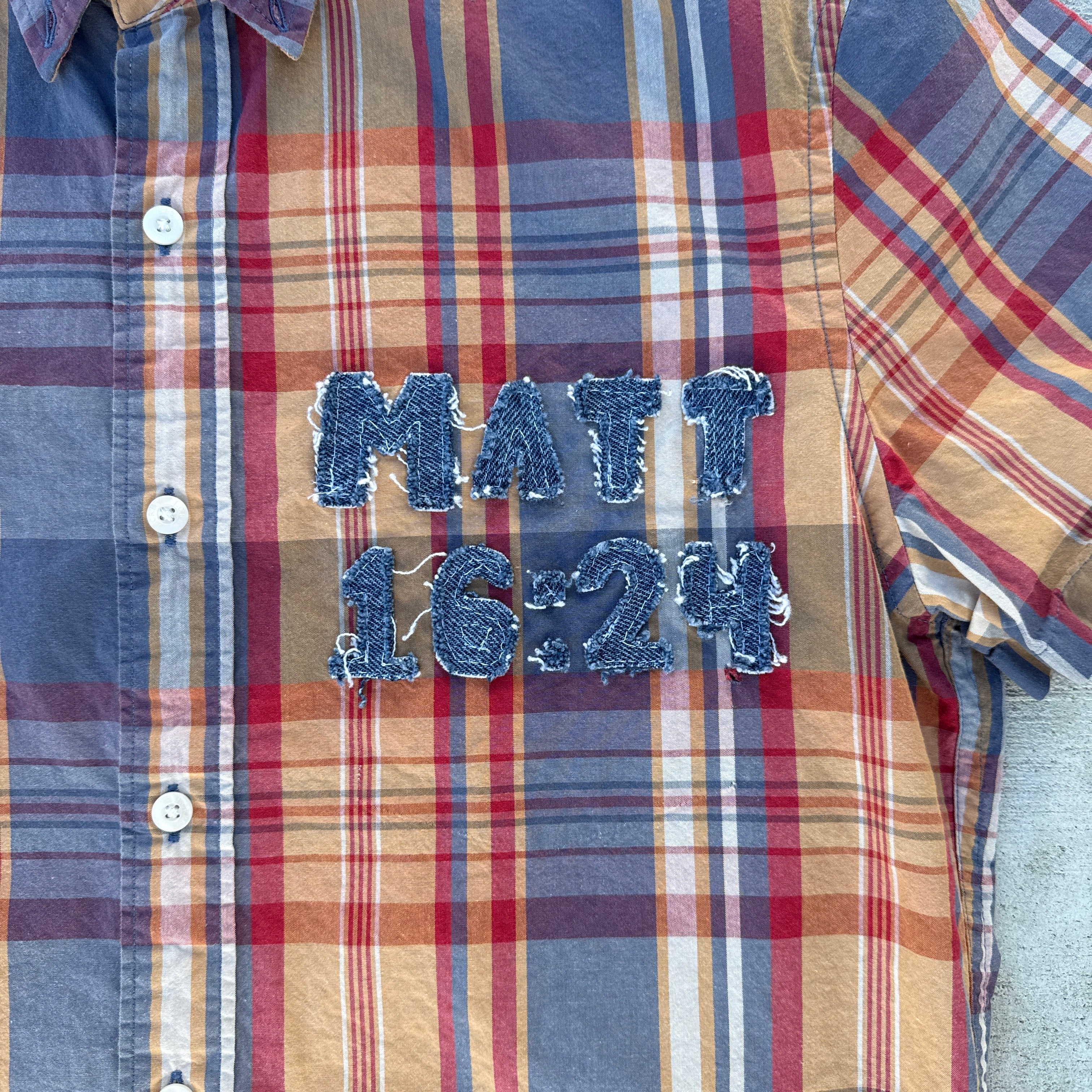 004 "Your Cross" Cropped Flannel Short Sleeve Orange Plaid - M