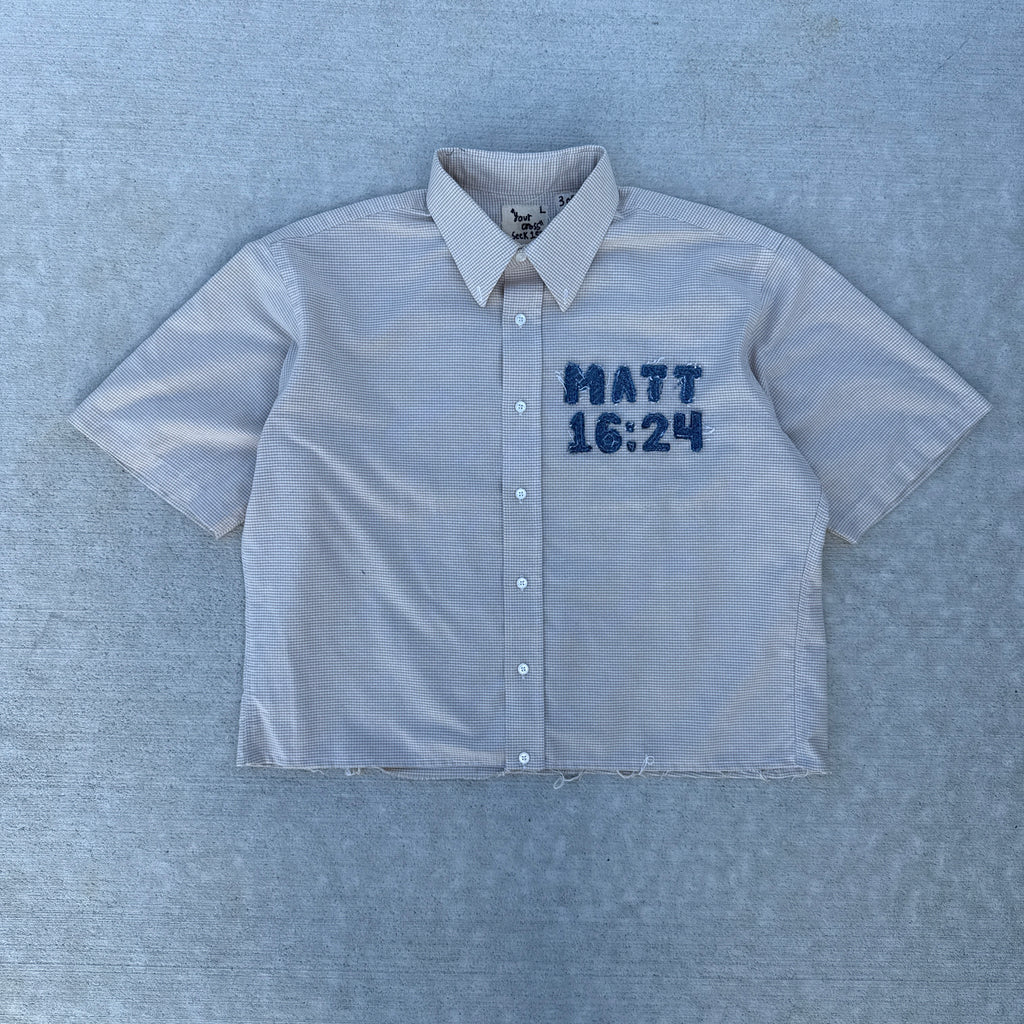 003 "Your Cross" Cropped Flannel Short Sleeve Cream - L