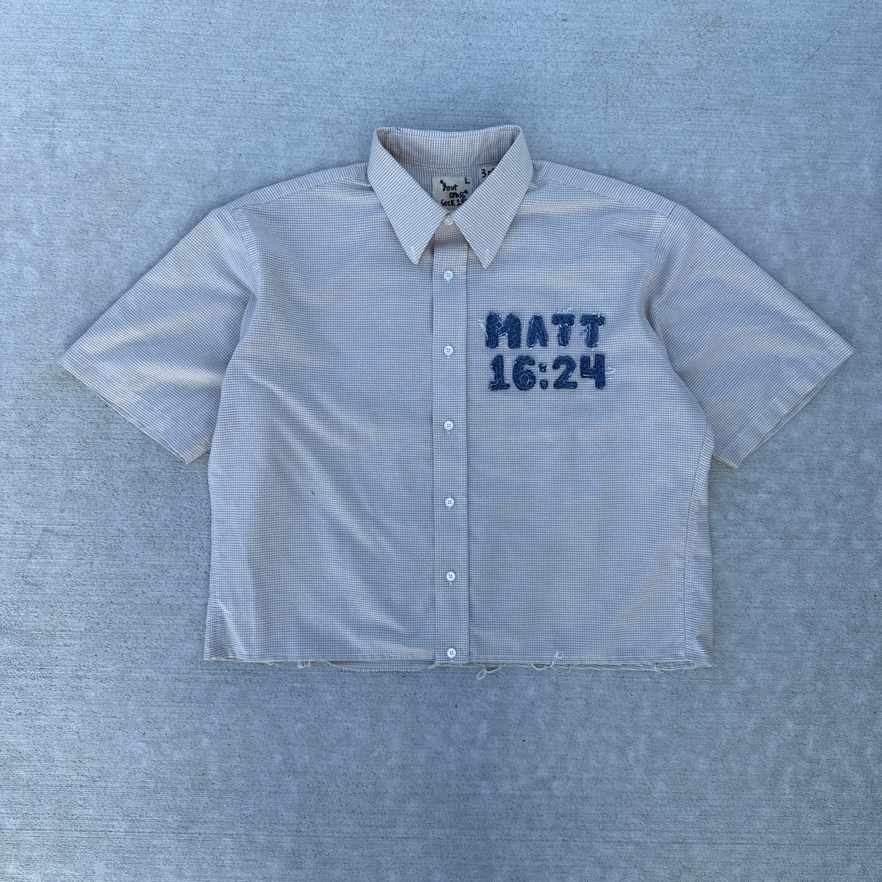 003 "Your Cross" Cropped Flannel Short Sleeve Cream - L