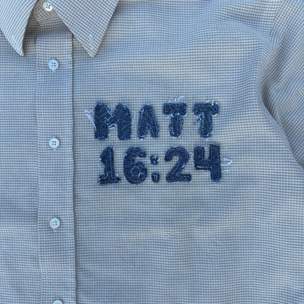 003 "Your Cross" Cropped Flannel Short Sleeve Cream - L