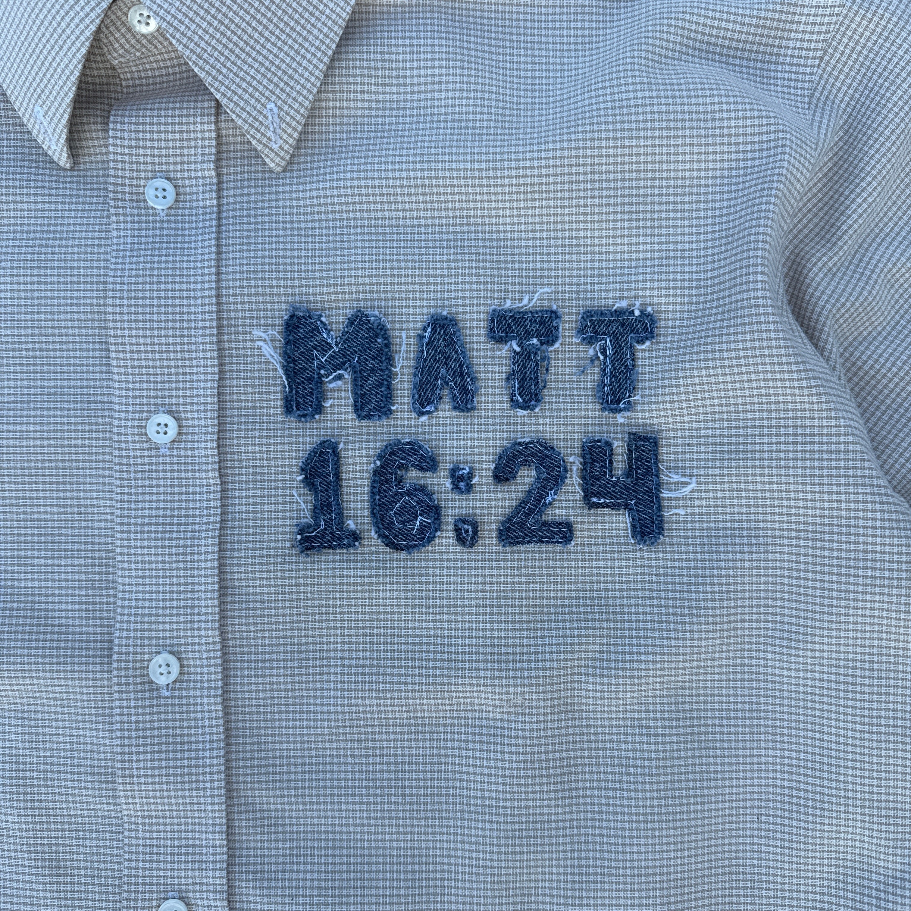 003 "Your Cross" Cropped Flannel Short Sleeve Cream - L