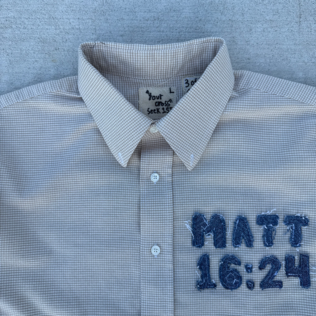 003 "Your Cross" Cropped Flannel Short Sleeve Cream - L