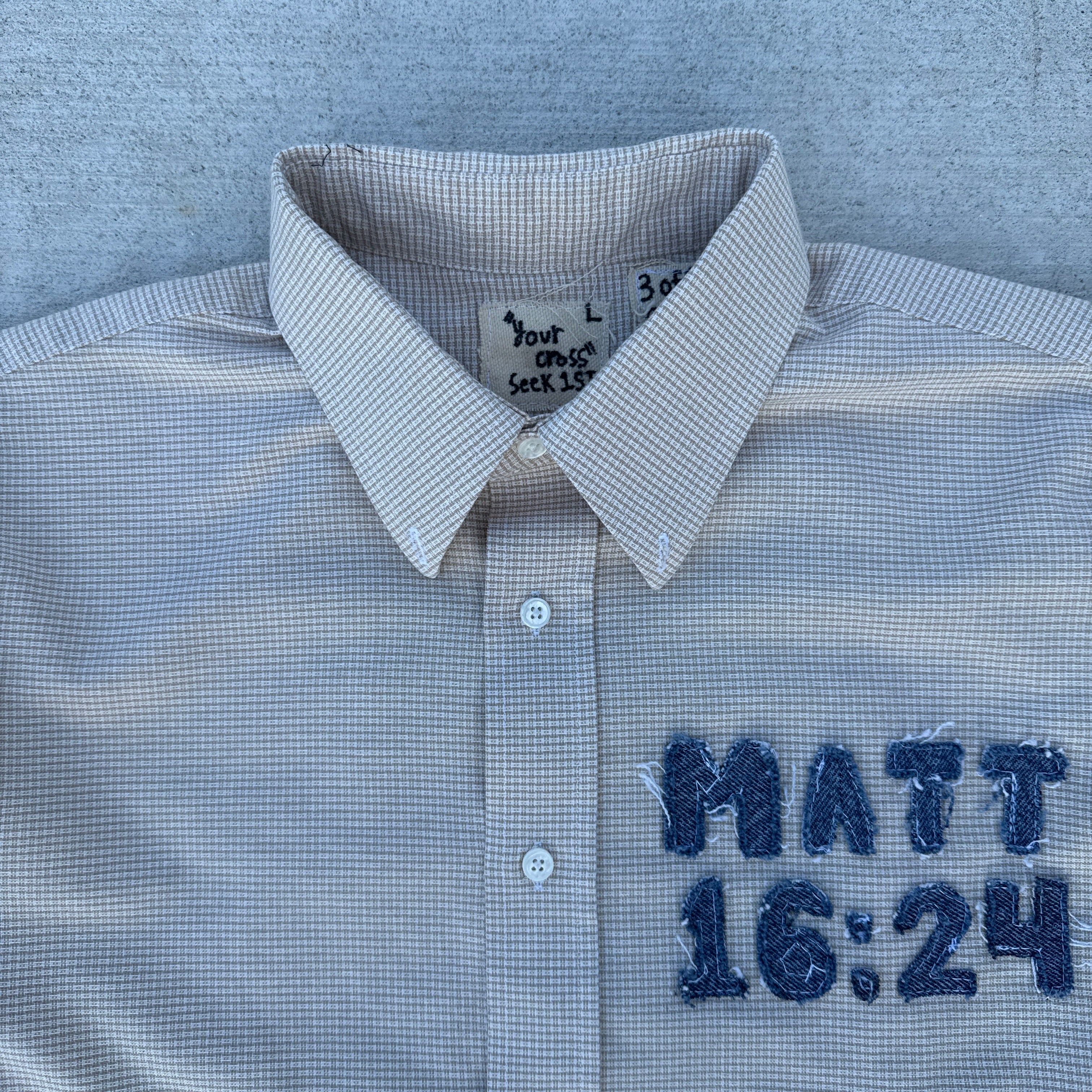 003 "Your Cross" Cropped Flannel Short Sleeve Cream - L