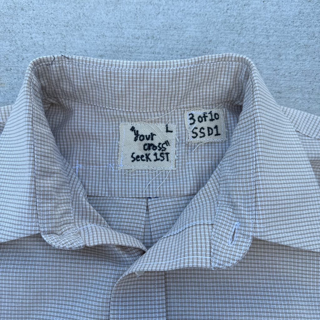003 "Your Cross" Cropped Flannel Short Sleeve Cream - L
