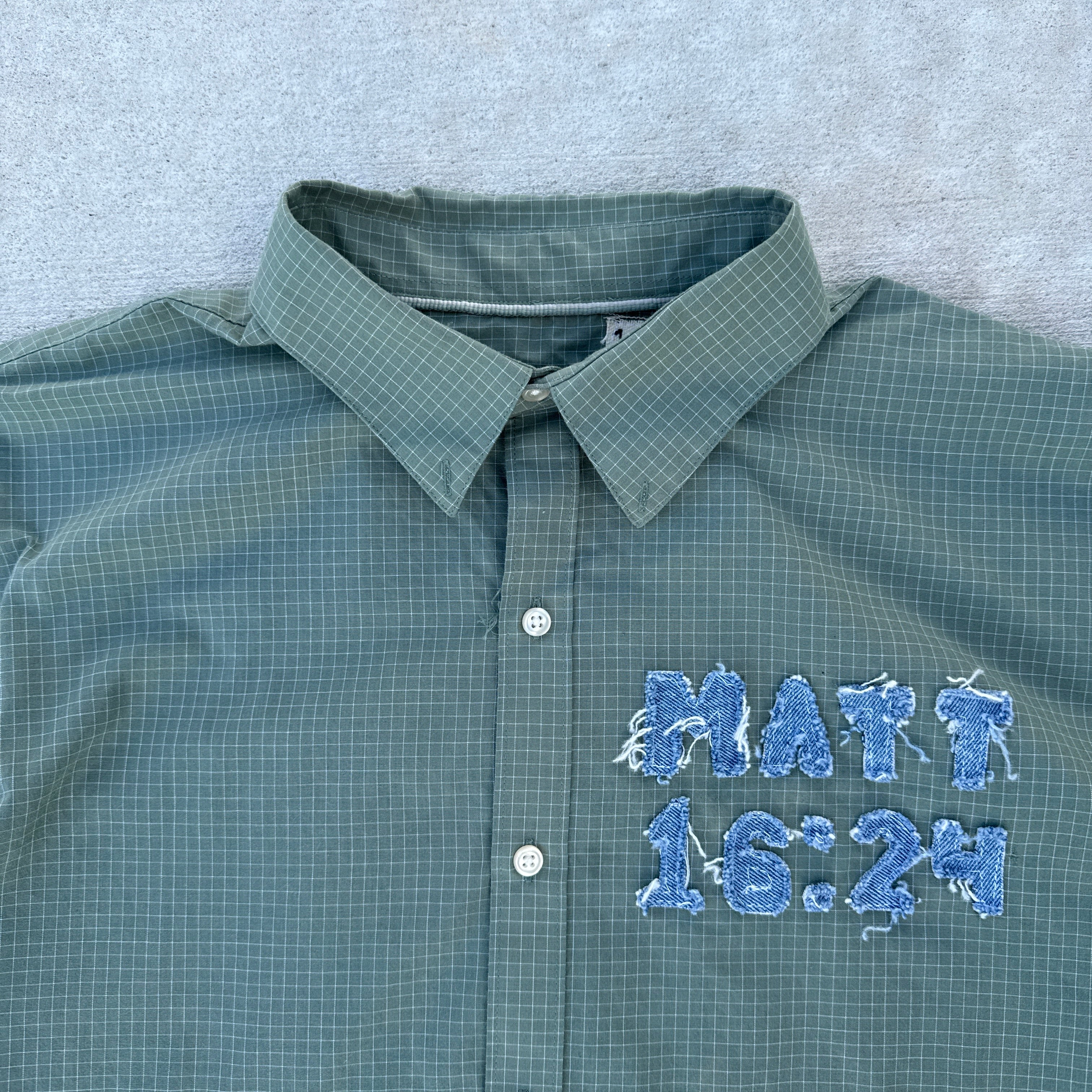 001 "Your Cross" Cropped Flannel Short Sleeve Grid Green - XL