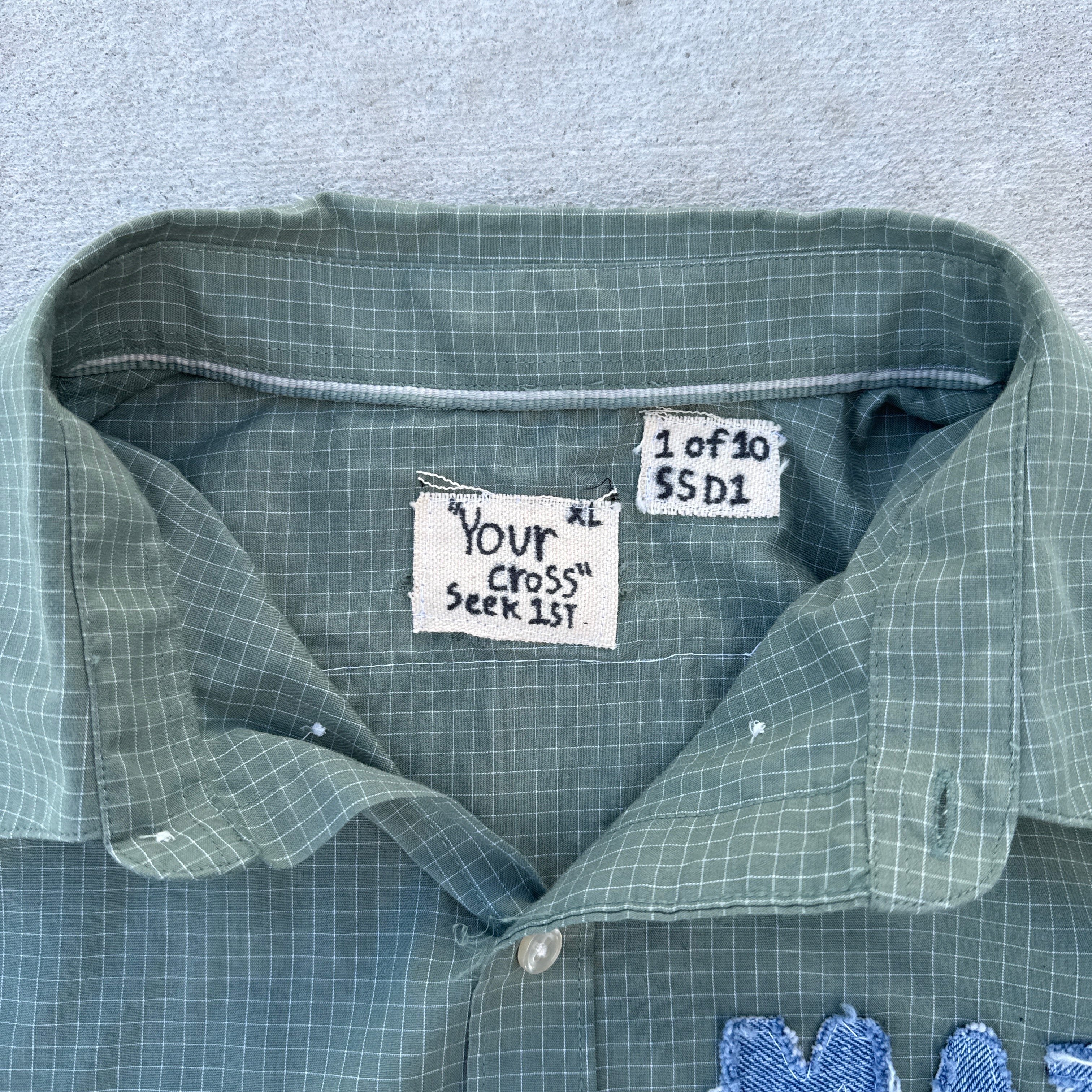 001 "Your Cross" Cropped Flannel Short Sleeve Grid Green - XL