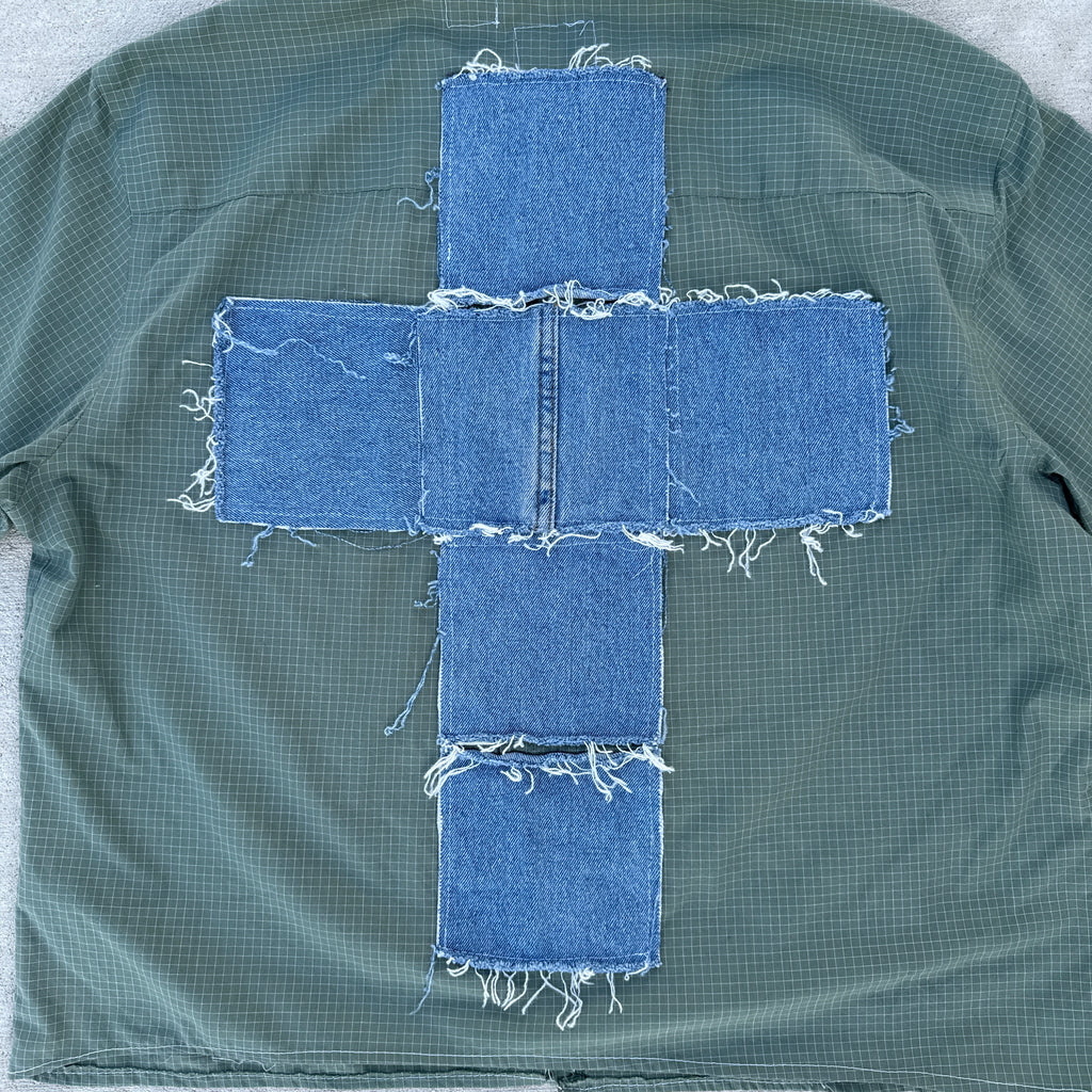 001 "Your Cross" Cropped Flannel Short Sleeve Grid Green - XL
