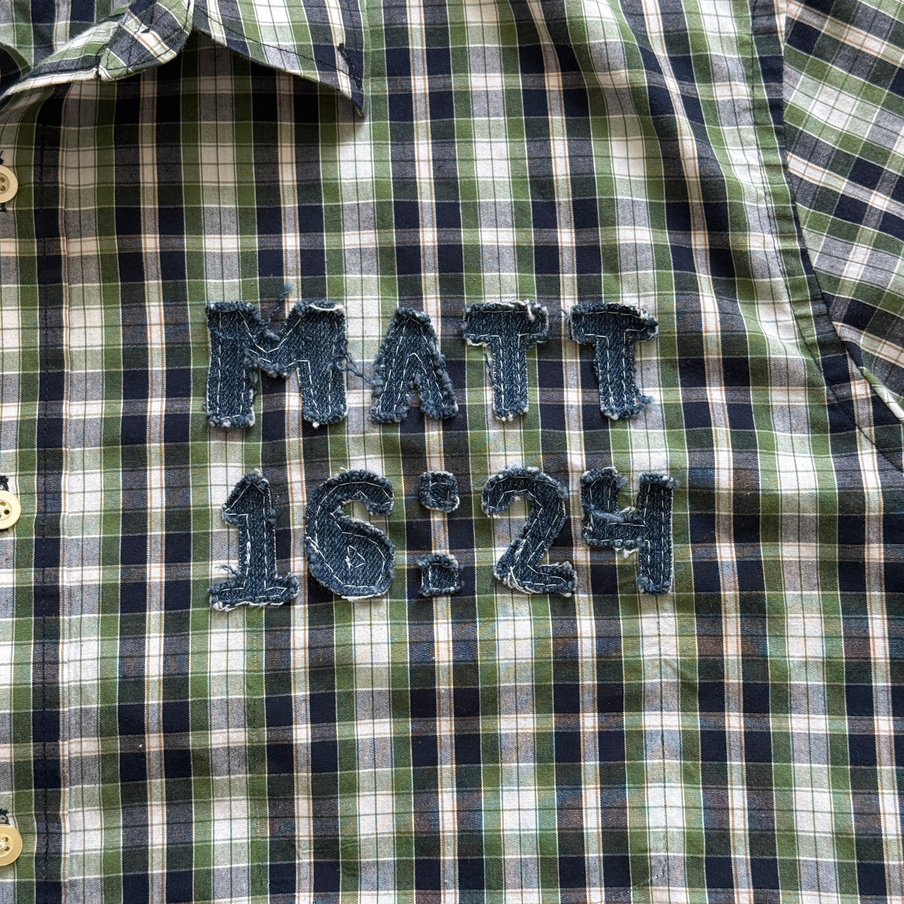 "Your Cross" Cropped Short Sleeve Lightweight Flannel Plaid Green - XL (30in30 Day 1)