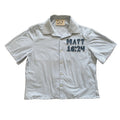 "Your Cross" Boxy Cropped Short Sleeve Lightweight Flannel Light Blue  - M