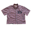 "Your Cross" Boxy Cropped Short Sleeve Lightweight Flannel Red Blue Gingham - XL