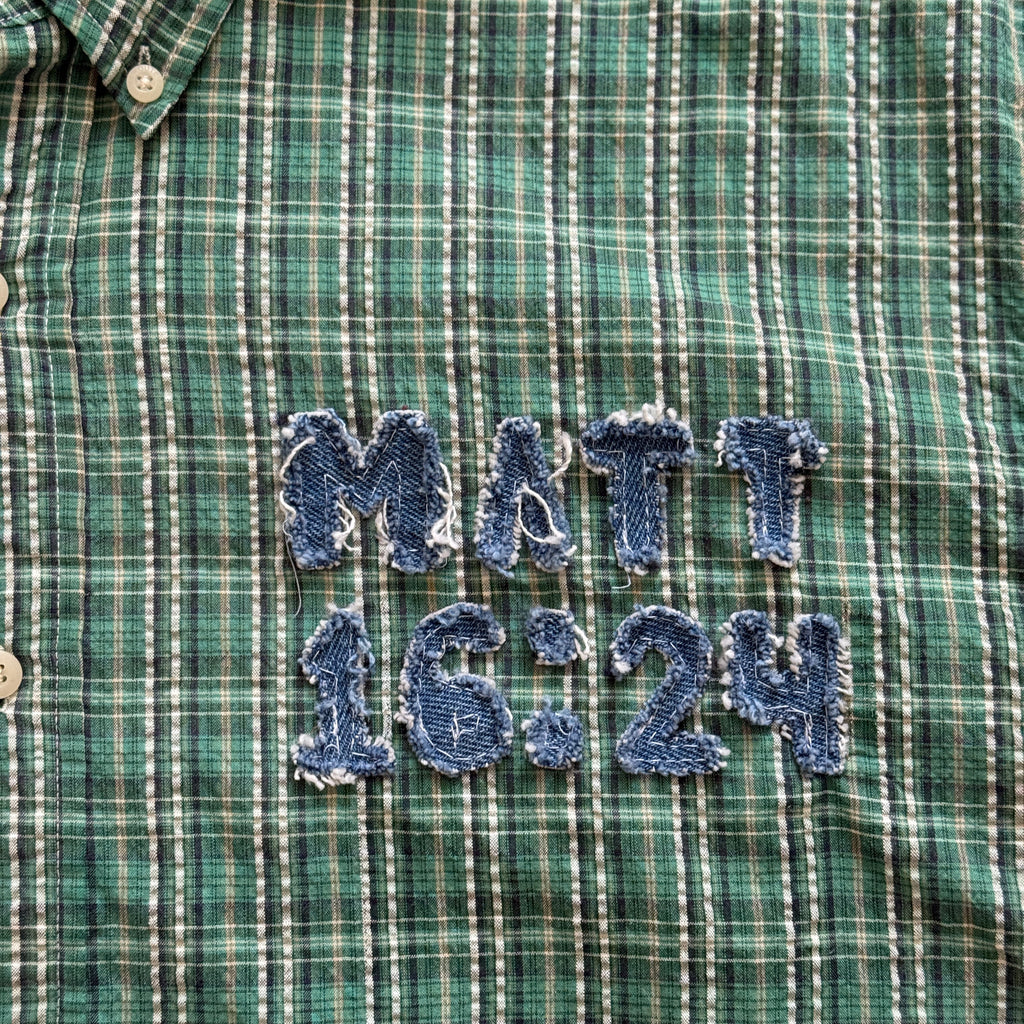 "Your Cross" Short Cropped Short Sleeve Lightweight Flannel Grid Green - XXL