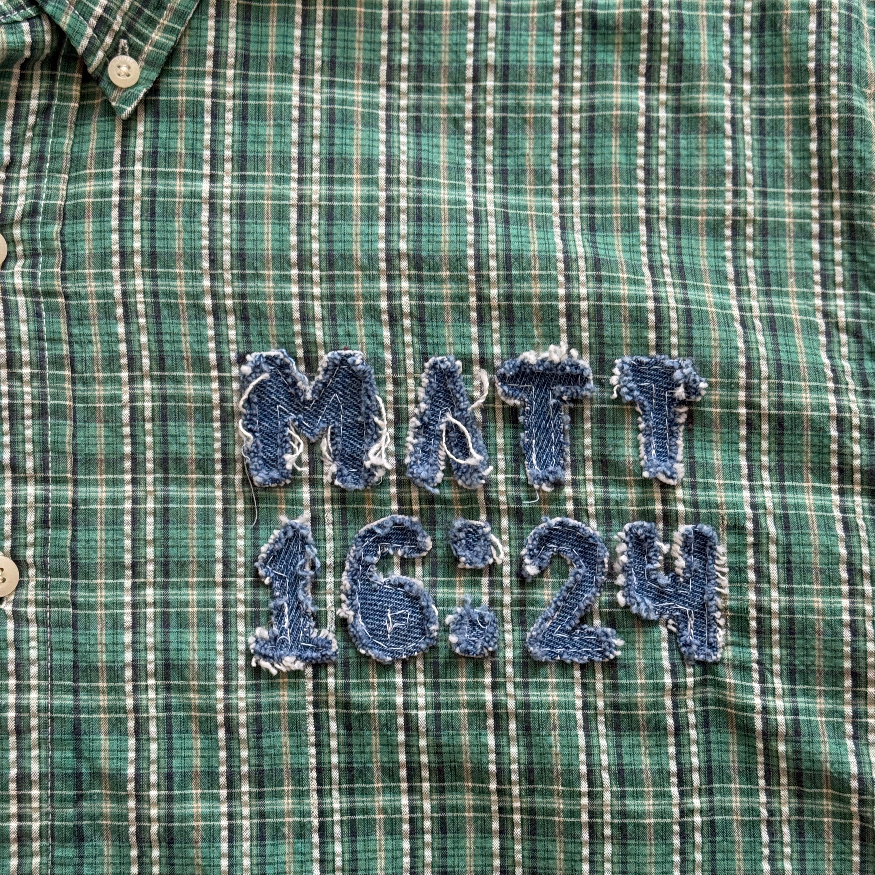 "Your Cross" Short Cropped Short Sleeve Lightweight Flannel Grid Green - XXL