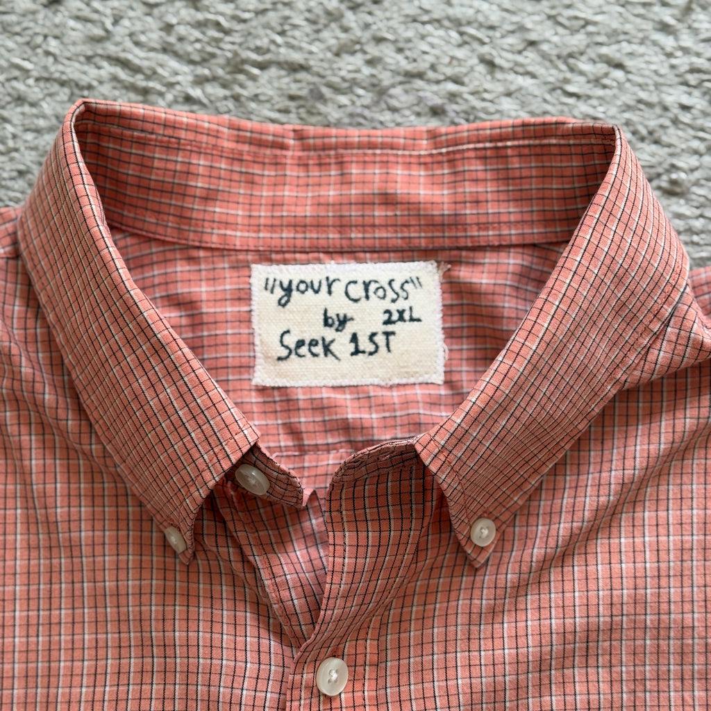 "Your Cross" Boxy Cropped Short Sleeve Lightweight Flannel Orange - XXL