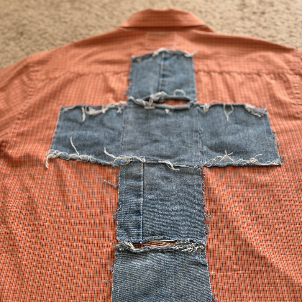 "Your Cross" Boxy Cropped Short Sleeve Lightweight Flannel Orange - XXL