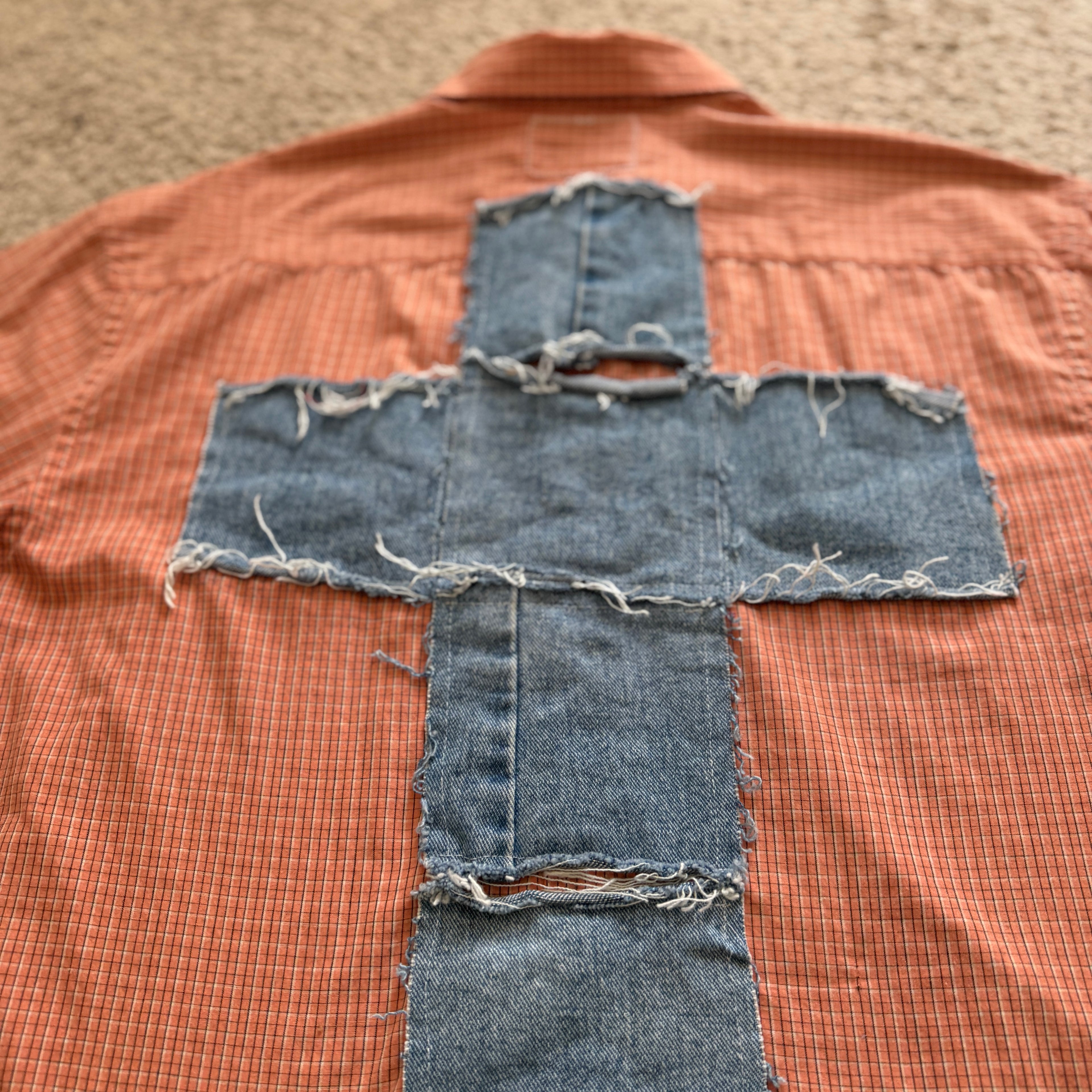 "Your Cross" Boxy Cropped Short Sleeve Lightweight Flannel Orange - XXL