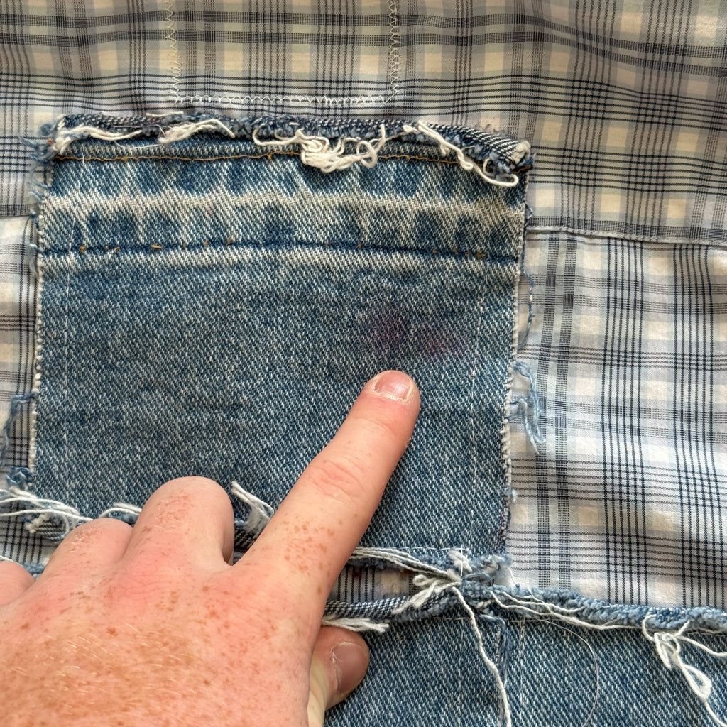 "Your Cross" Boxy Cropped Short Sleeve Lightweight Flannel Blue Plaid - L