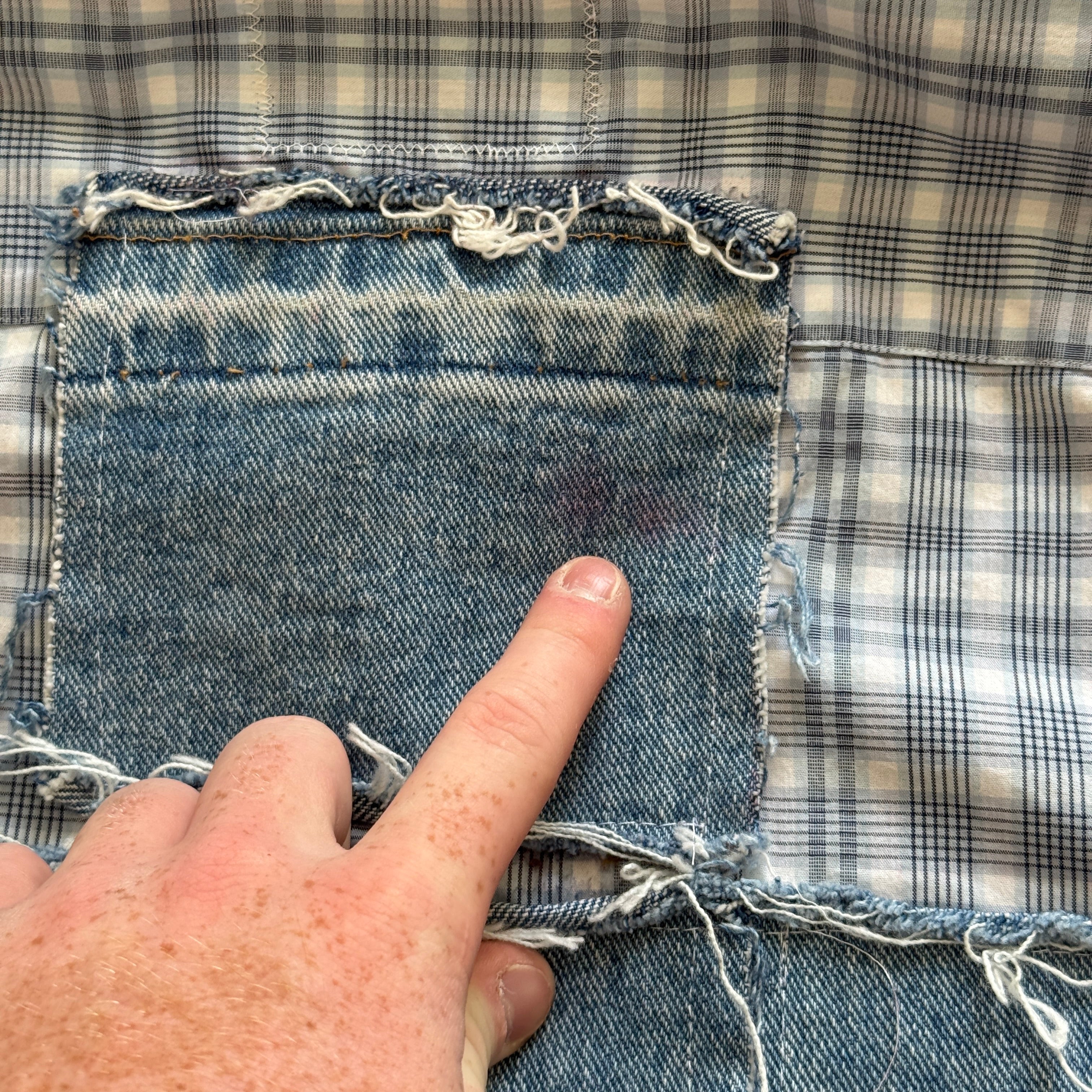"Your Cross" Boxy Cropped Short Sleeve Lightweight Flannel Blue Plaid - L